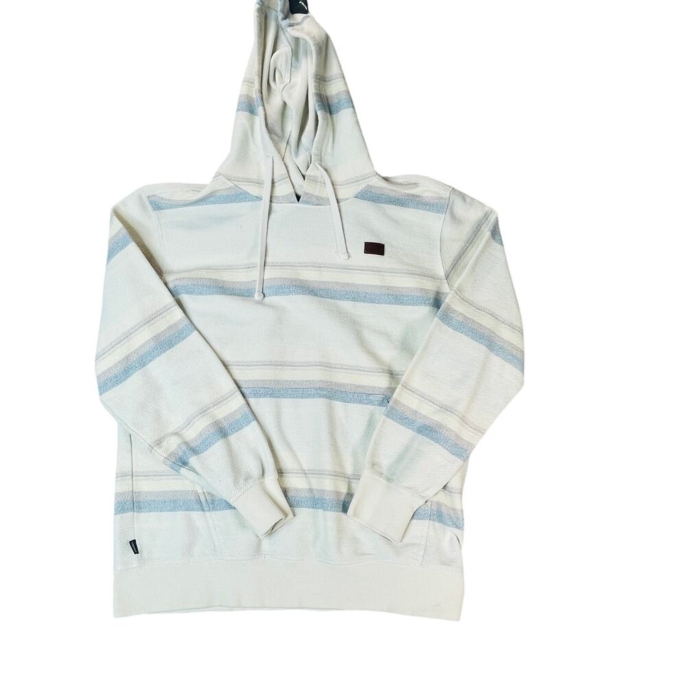 O’Neill Men’s Medium Cream Blue Striped Full Zip Hoodie Surf Skate Standard Fit